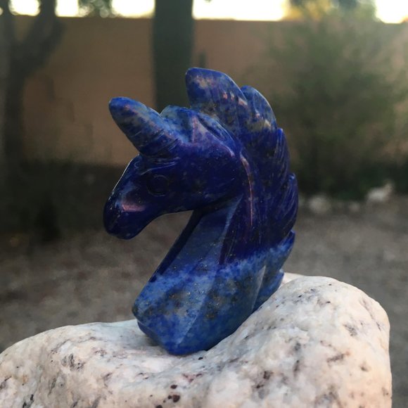 Genuine Lapis Lazuli Unicorn Palm Stone Figurine - Picture 7 of 16